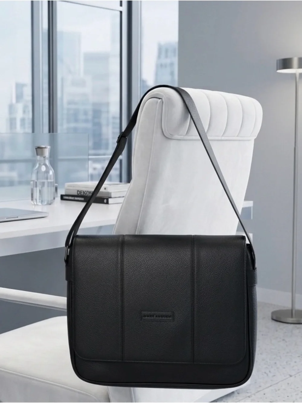 James Campbell Black Leather Messenger Satchel